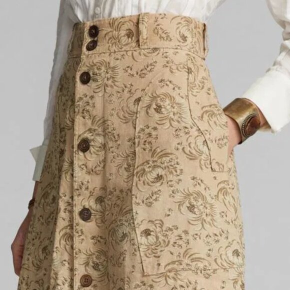 Double Ralph Lauren, Floral-Print Seeded Linen Skirt - Picture 5 of 9